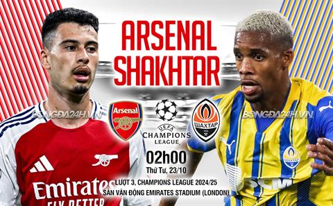 Trực tiếp bóng đá Arsenal vs Shakhtar Donetsk 2h00 ngày 23/10 (Champions League 2024/25)