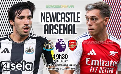 Trực tiếp bóng đá Newcastle vs Arsenal 19h30 ngày 2/11 (Ngoại hạng Anh 2024/25)