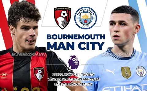 Trực tiếp bóng đá Bournemouth vs Man City 22h00 ngày 2/1 (Ngoại hạng Anh 2024/25)