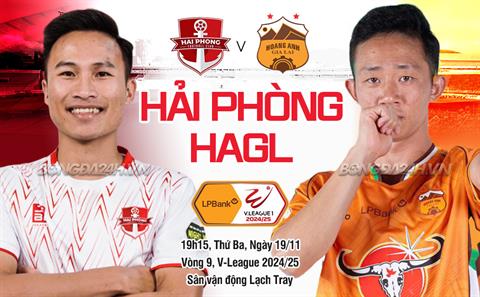 Trực tiếp bóng đá Hải Phòng vs HAGL 19h15 ngày 19/11 (LPBank V.League 1-2024/25)