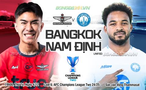 Trực tiếp bóng đá Bangkok United vs Nam Định 19h00 ngày 4/12 (AFC Champions League Two 2024/25)