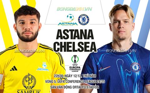 Trực tiếp bóng đá Astana vs Chelsea 22h30 ngày 12/12 (Conference League 2024/25)