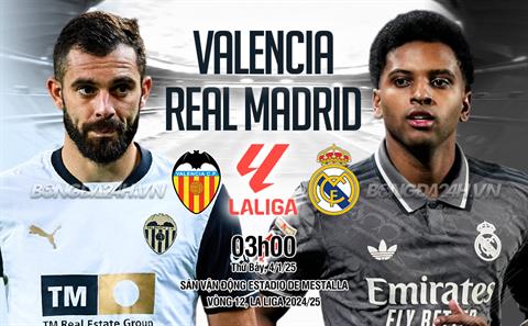 Nhận định Valencia vs Real Madrid (3h00 ngày 4/1): Chặn đứng chuỗi không thắng