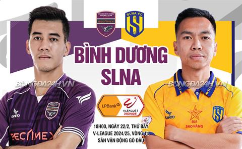 Trực tiếp bóng đá Bình Dương vs SLNA 18h00 ngày 22/2 (LPBank V.League 1-2024/25)