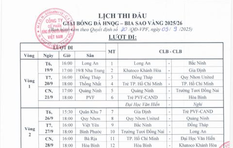 Lịch chính thức Hạng Nhất Quốc gia 2025/26