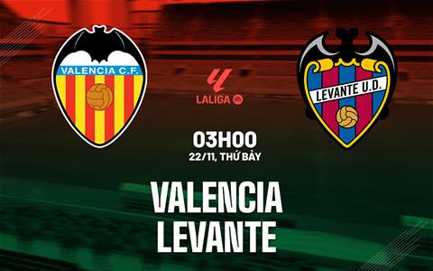 Nhận định Valencia vs Levante (3h00 ngày 22/11): Trận cầu 6 điểm