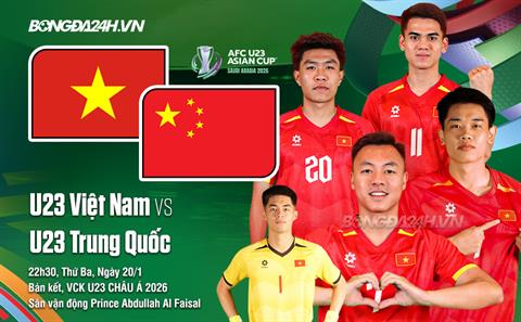 Trực tiếp bóng đá U23 Việt Nam vs U23 Trung Quốc 22h30 ngày 20/1 (Bán kết U23 châu Á 2026)