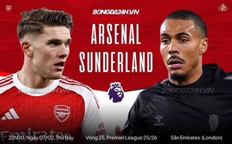 Trực tiếp bóng đá Arsenal vs Sunderland 22h00 ngày 7/2 (Ngoại hạng Anh 2025/26)