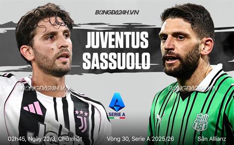 Nhận định Juventus vs Sassuolo 02h45 ngày 22/3 (Serie A 2025/26)