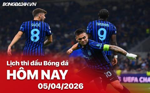 Lịch thi đấu, trực tiếp bóng đá hôm nay 05/04/2026: Inter vs AS Roma