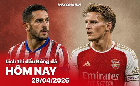 Lịch thi đấu, trực tiếp bóng đá hôm nay 29/04/2026: Atletico vs Arsenal