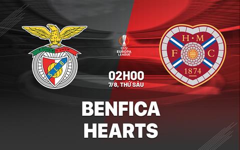 Nhận định bóng đá Benfica vs Hearts 2h00 ngày 7/8 (Europa League 2026/27)