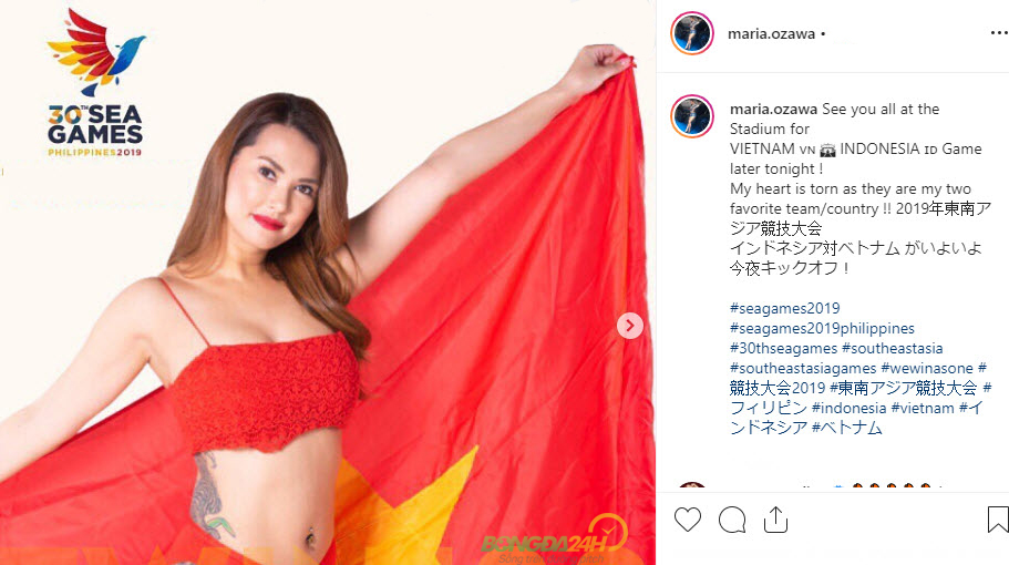 Thánh nữ Maria Ozawa khoác quốc kỳ cổ vũ U22 Việt Nam hình ảnh