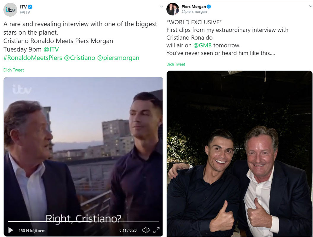 Cristiano Ronaldo gặp Piers Morgan trên kênh ITV