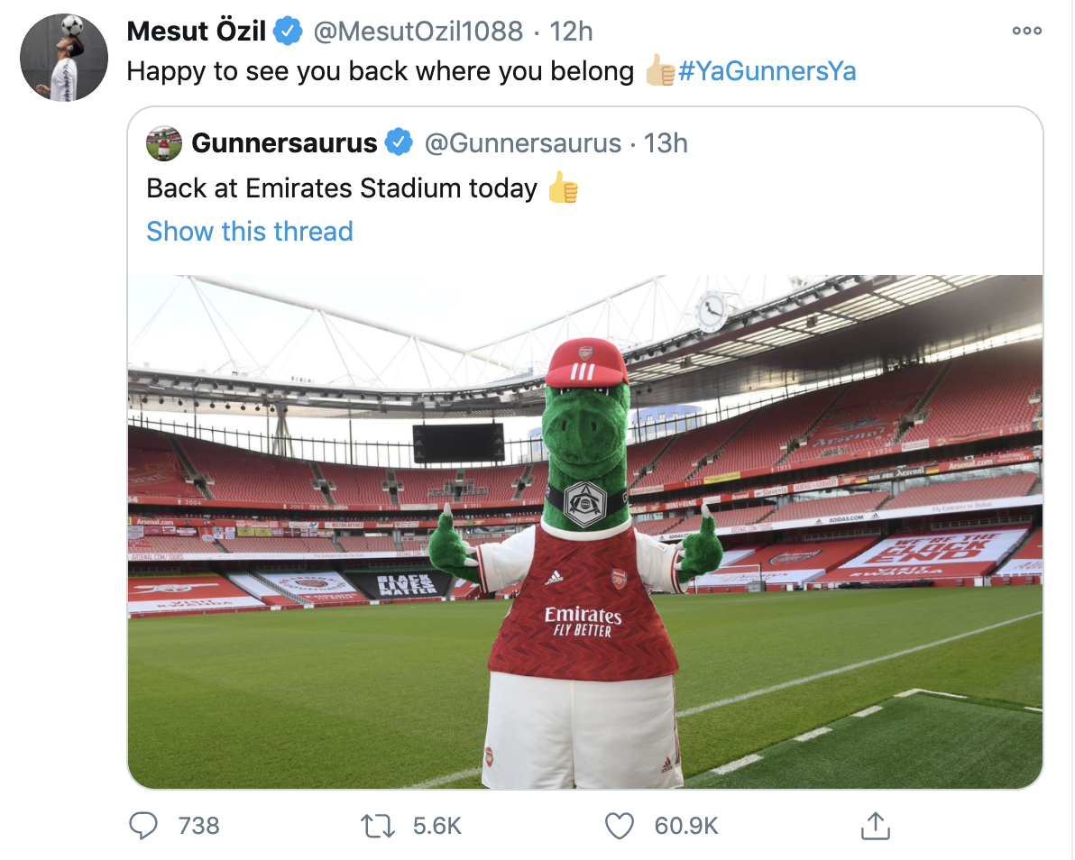 Mesut Ozil lại khiến Arsenal tỏ thái độ khi ủng hộ linh vật hình ảnh