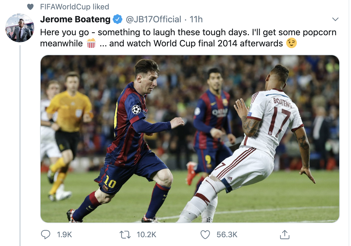 Jerome Boateng trả đũa Messi vụ xỏ háng tai tiếng hình ảnh