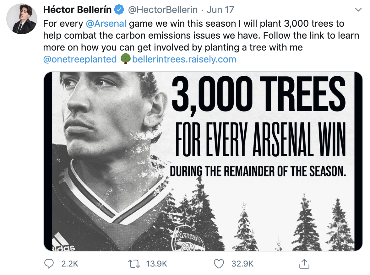 Hector Bellerin gây cười khi đòi trồng cây sau mỗi trận thắng hình ảnh
