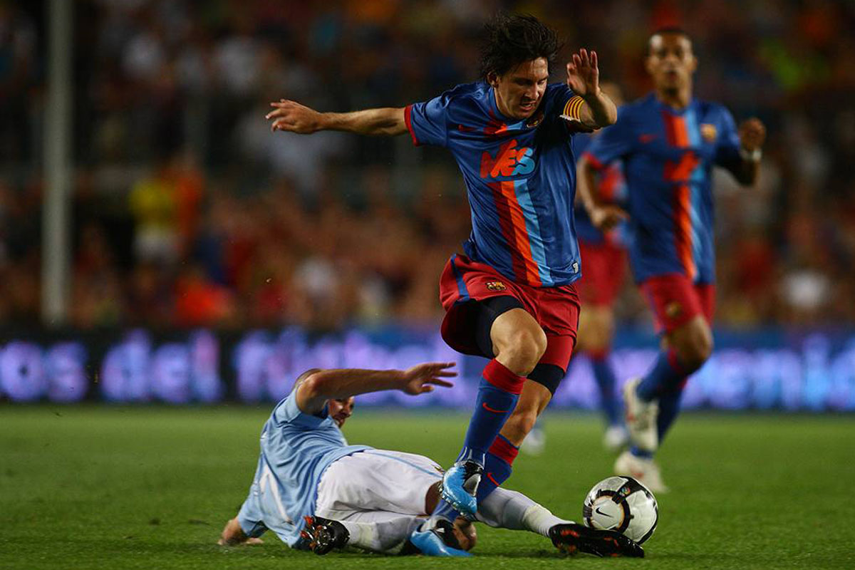 Messi in the Joan Gamper cup match between Barcelona and Manchester City at Camp Nou