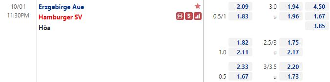 Tỷ lệ Erzgebirge Aue vs Hamburg