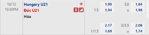 Tỷ lệ U21 Hungary vs U21 Đức Tỷ lệ U21 Hungary vs U21 Đức