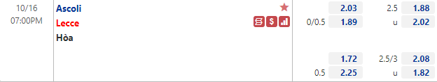 Tỷ lệ Ascoli vs Lecce Tỷ lệ Ascoli vs Lecce