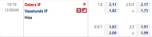 Tỷ lệ Osters vs Vasalunds