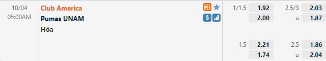 Tỷ lệ CF America vs Pumas Tỷ lệ CF America vs Pumas