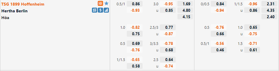 Tỷ lệ Hoffenheim vs Hertha Berlin Tỷ lệ Hoffenheim vs Hertha Berlin