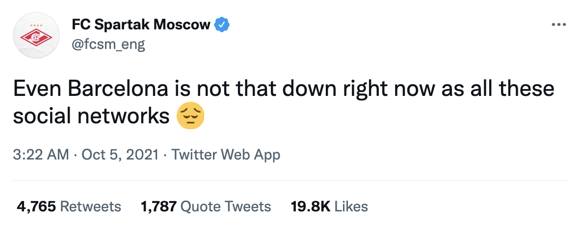 Spartak Moscow nhắc đến Barcelona khi Facebook gặp sự cố