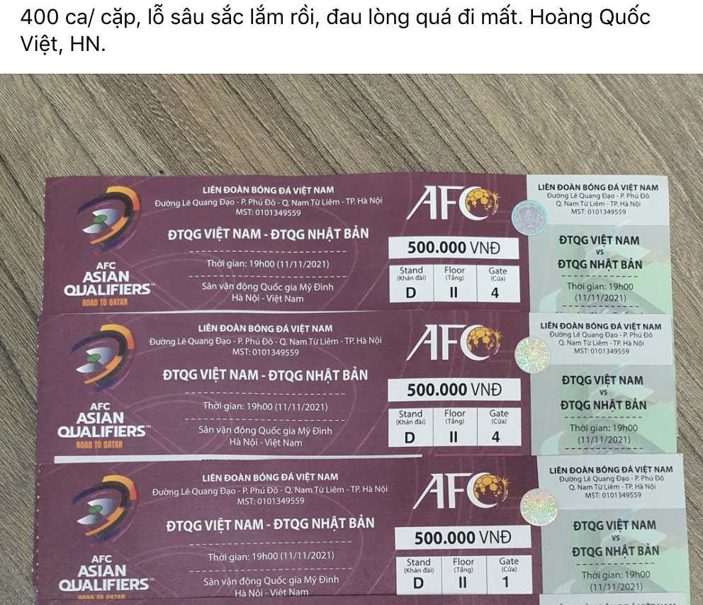Thê thảm giá vé xem bóng đá Việt Nam vs Nhật Bản