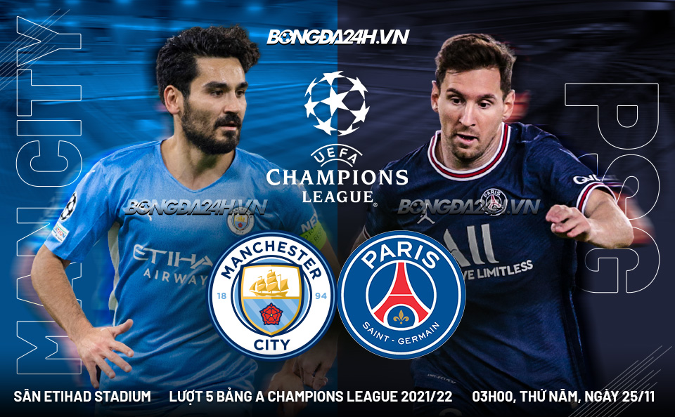 Man City vs PSG vòng bảng Champions League