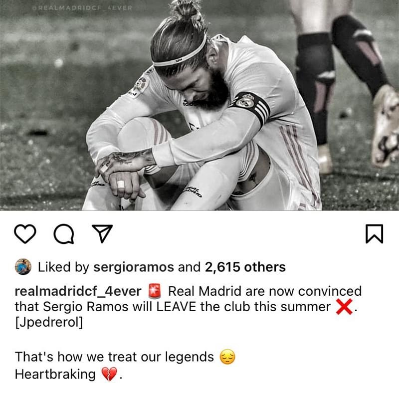 Sergio Ramos lỡ tay like dạo dòng stt thông báo rời Real Madrid hình ảnh