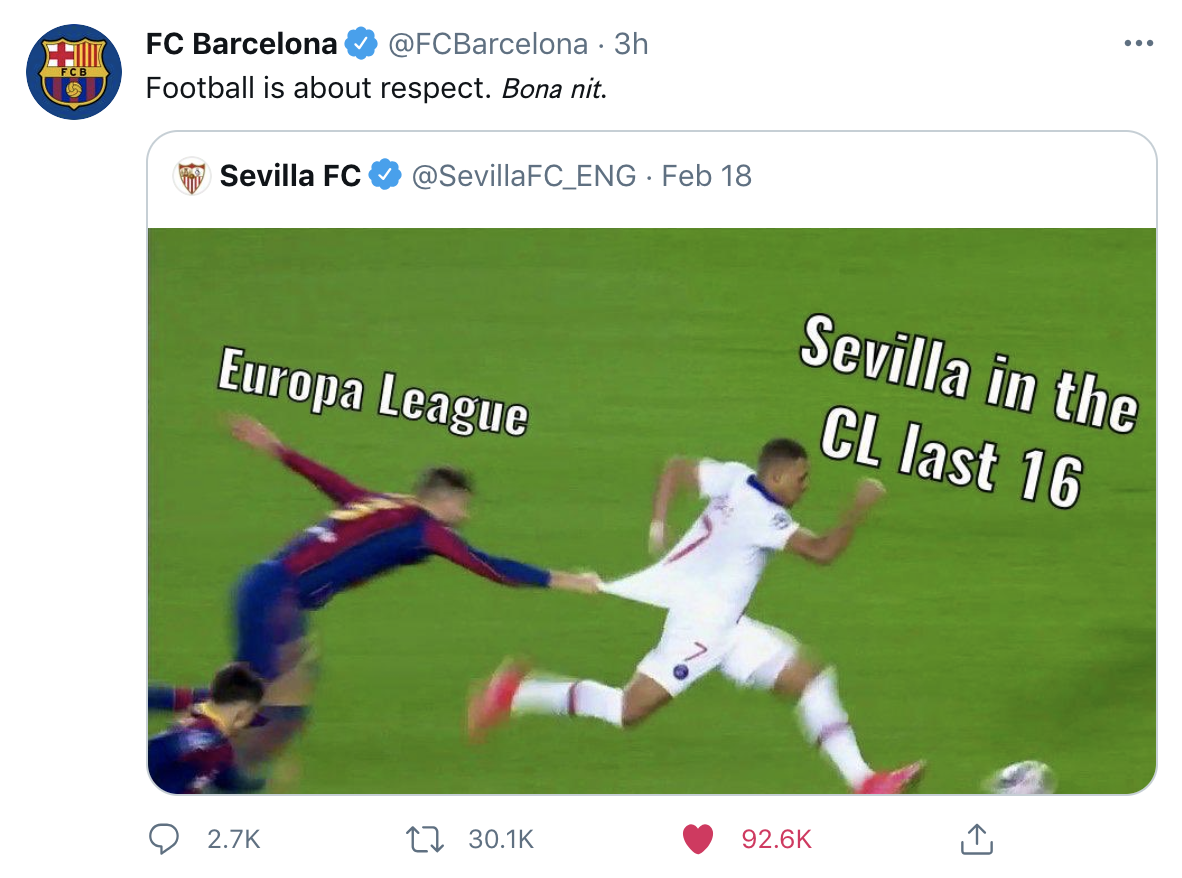 Ngược dòng thần thánh, Barcelona còn hạ đẹp Sevilla trên Twitter hình ảnh