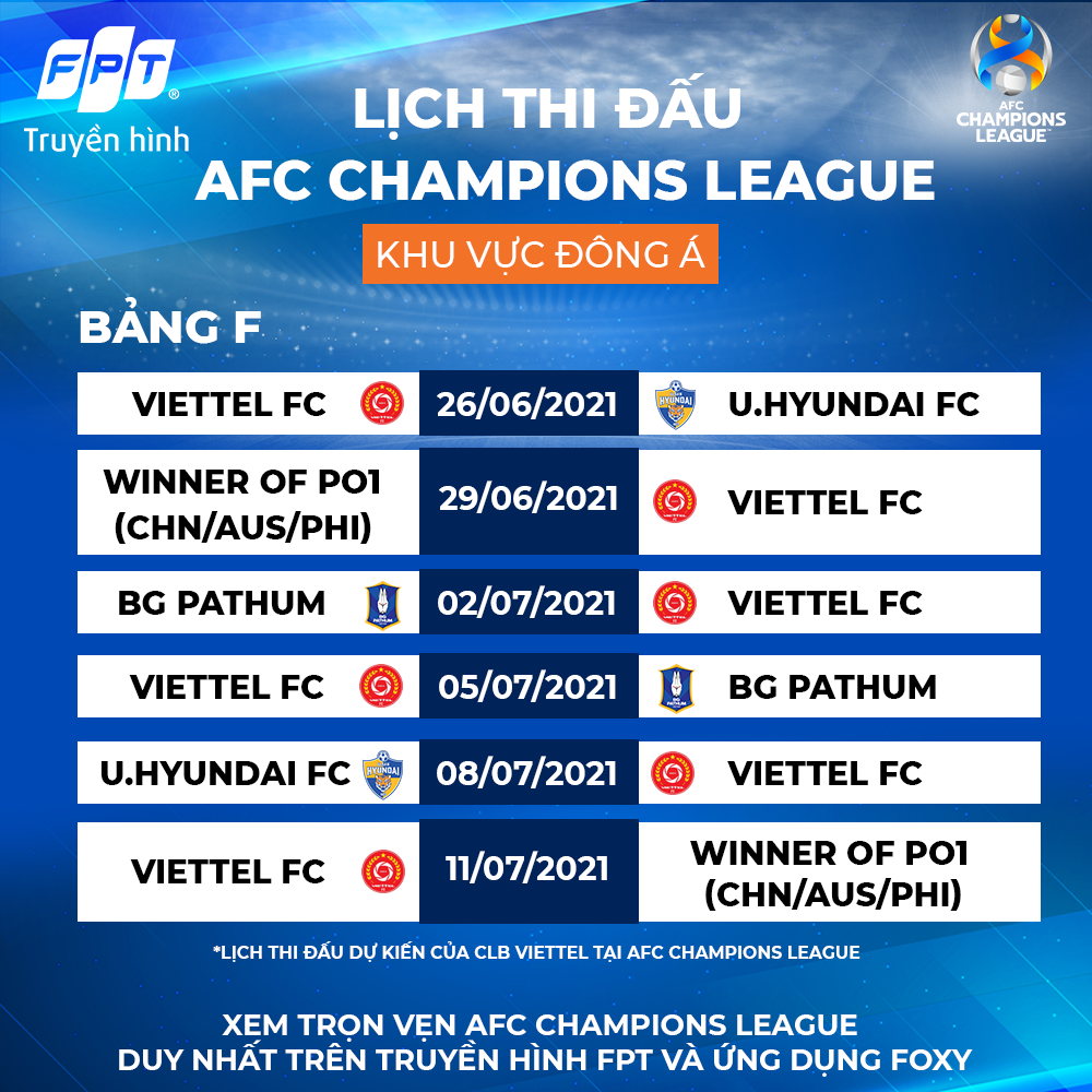 Lich thi dau thang 06 AFC Champions League