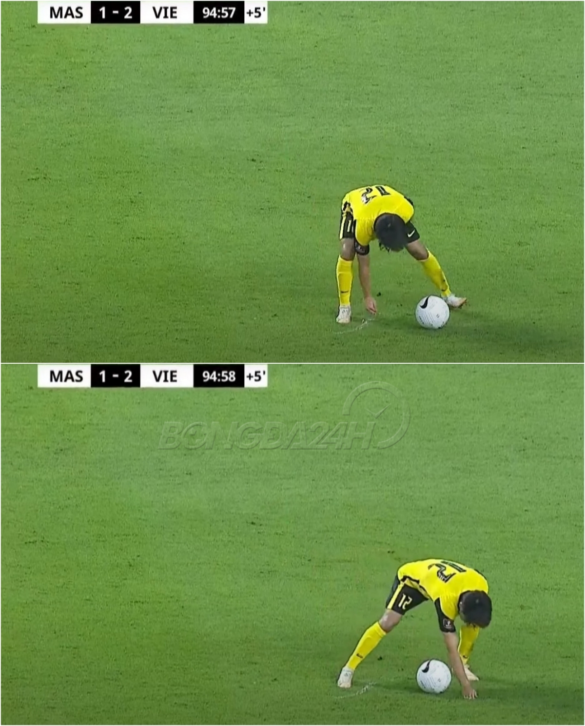 Nazmi Faiz nỗ lực đặt bóng trong trận gặp Việt Nam