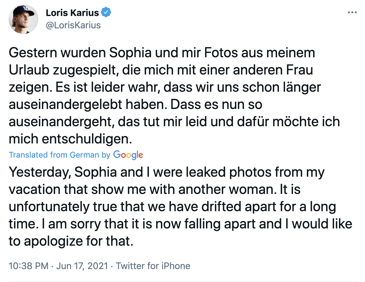 Karius xác nhận chia tay bạn gái Sophia