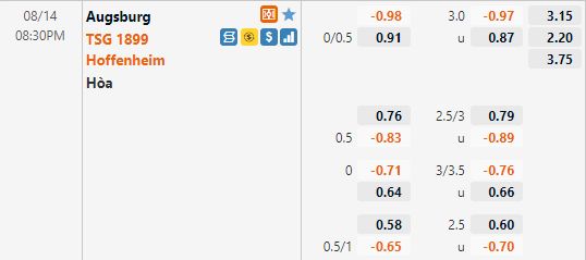 Tỷ lệ Augsburg vs Hoffenheim
