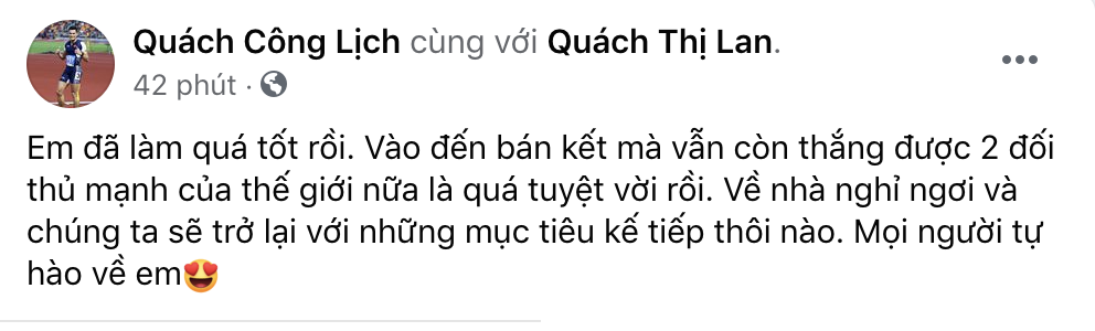 Quách Thị Lan nhận được lời động viên ý nghĩa từ anh trai Quách Công Lịch. Quách Thị Lan nhận được lời động viên ý nghĩa từ anh trai Quách Công Lịch.