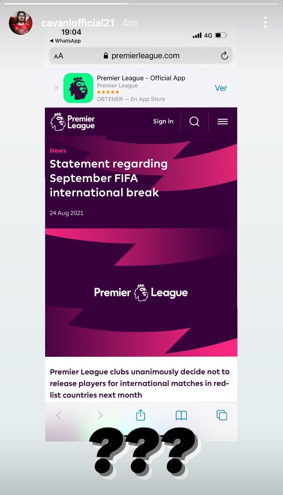 Phản ứng của Cavani khi nhận tin Premier League từ chối nhả quân cho ĐT quốc gia