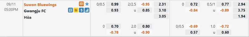 Tỷ lệ Suwon Bluewings vs Gwangju