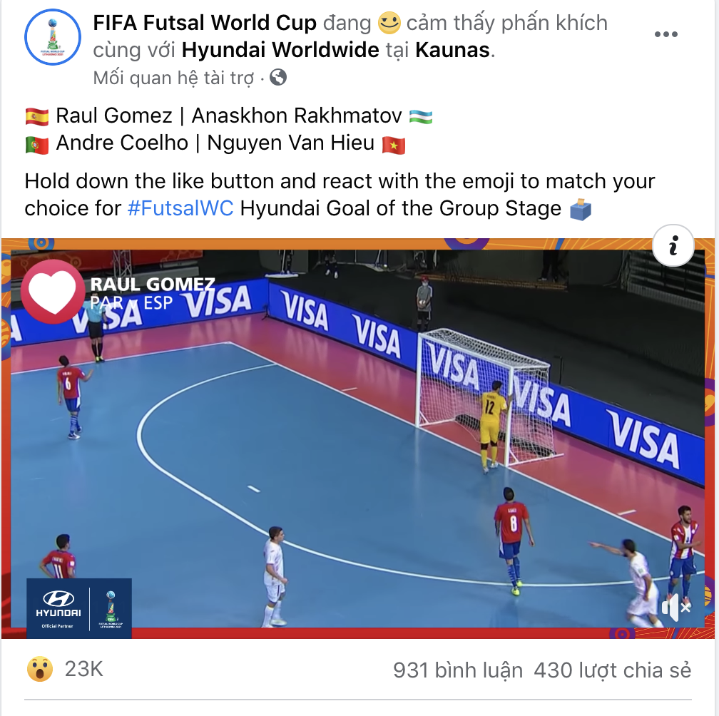 Bình chọn bàn thắng đẹp FIFA futsal World Cup 2021.