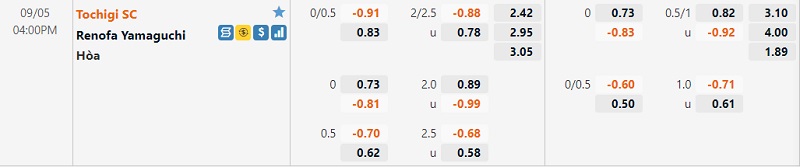 Tỷ lệ Tochigi vs Renofa Yamaguchi