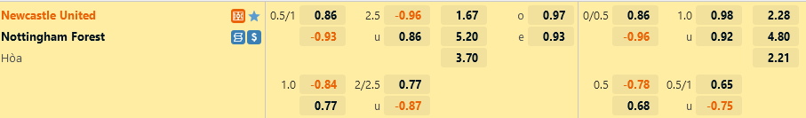 Ty le Newcastle vs Nottingham