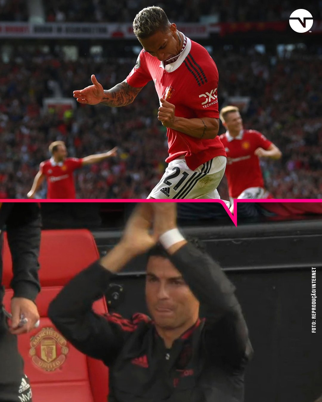 Phản ứng của Ronaldo khi Antony ghi bàn 1