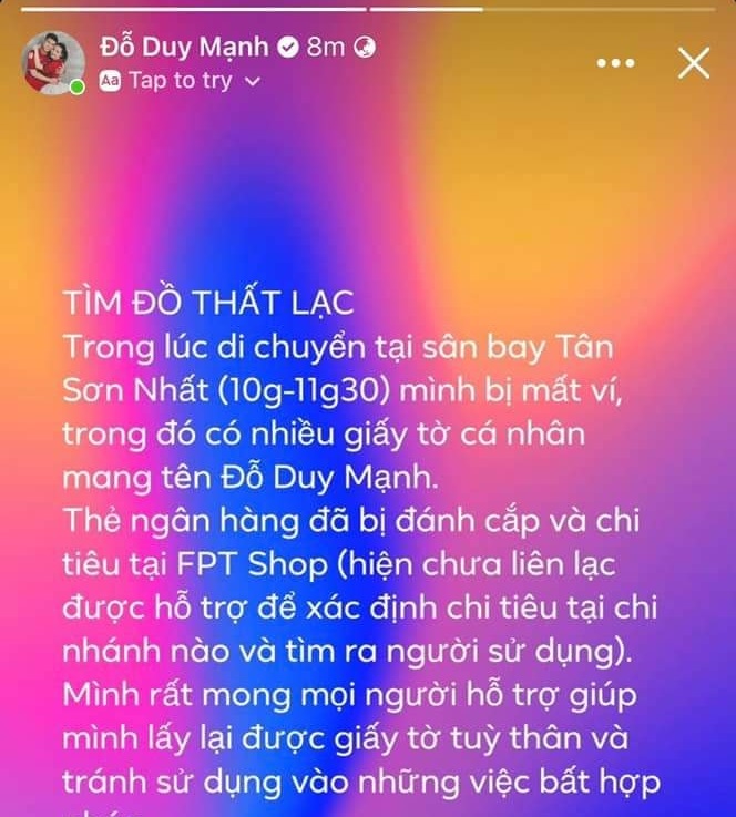 Duy Mạnh bị mất ví trong ngày hội quân cùng ĐT Việt Nam 1
