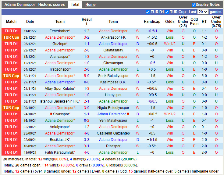 Thành tích gần đây của Adana Demirspor