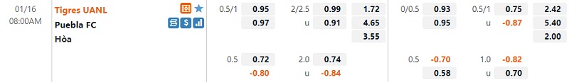 Tỷ lệ Tigres vs Puebla Tỷ lệ Tigres vs Puebla