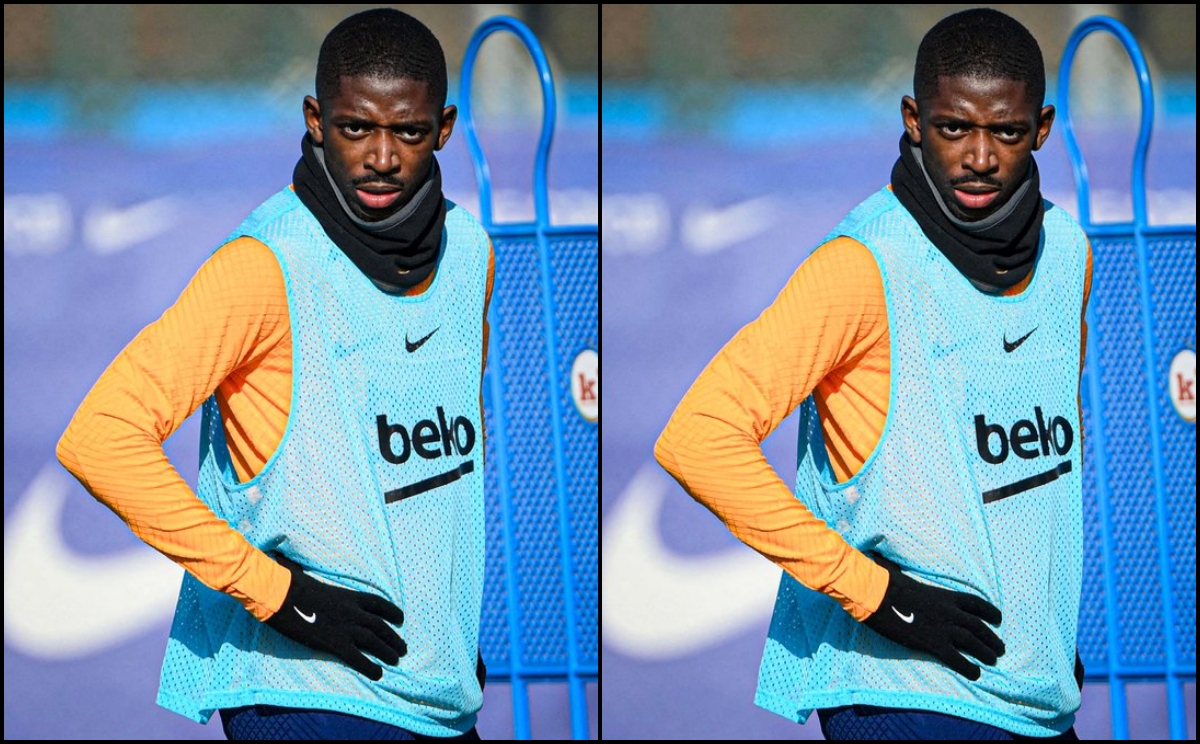 Dembele trên sân tập của Barca
