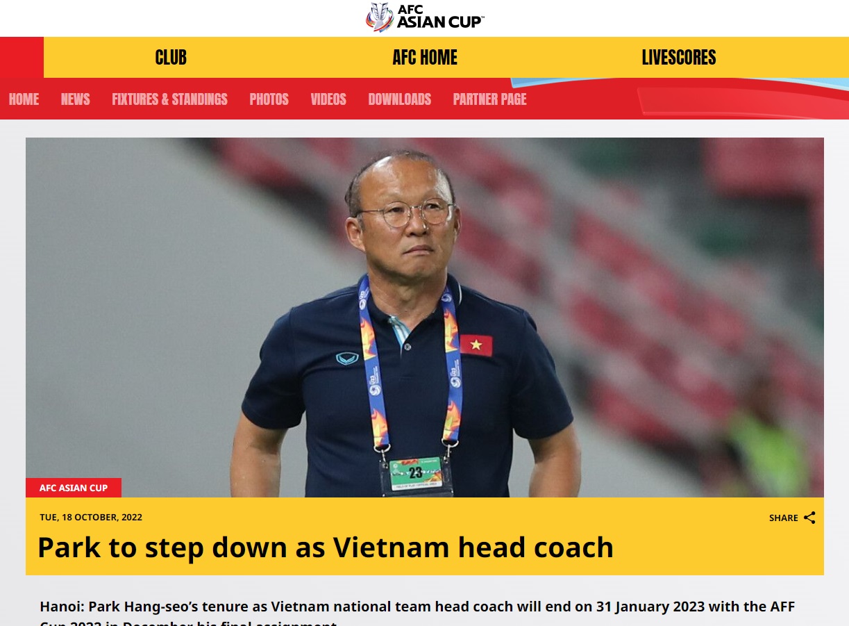 AFC ca ngoi HLV Park Hang Seo