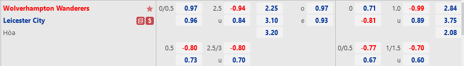 Ty le Wolves vs Leicester